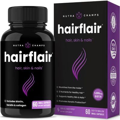 NutraChamps HairFlair Hair Health Vitamins for Women Biotin Vitamins for Hair Skin Nails Hair Health Supplement for All Hair Types with Biotin, Keratin, Collagen, Bamboo, Aloe More