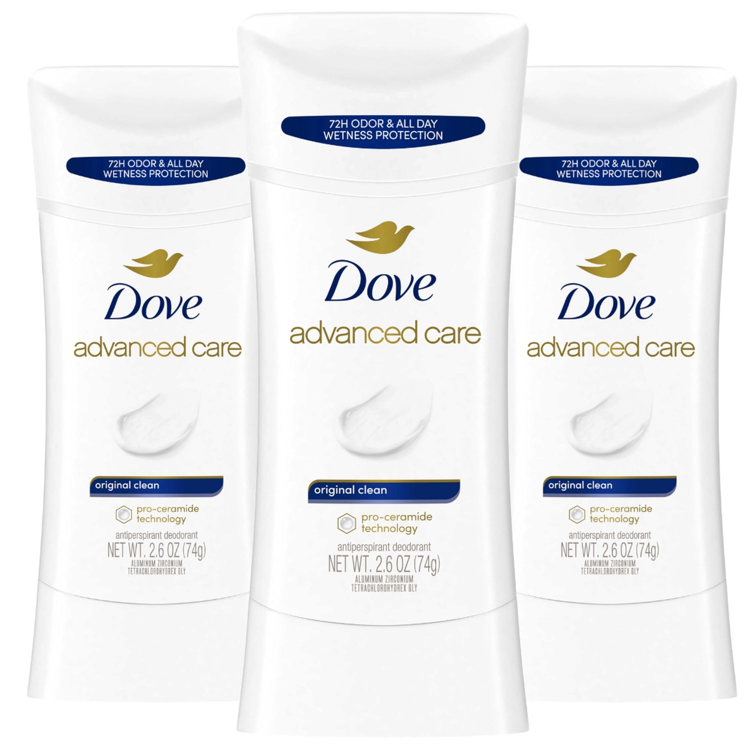 Dove Advanced Care Antiperspirant Deodorant Stick Original Clean With 72-Hour Sweat Odor Protection, 2.6 oz (Pack Of 3)