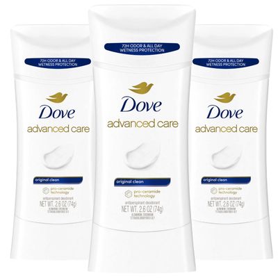 Dove Advanced Care Antiperspirant Deodorant Stick Original Clean With 72-Hour Sweat Odor Protection, 2.6 oz (Pack Of 3)