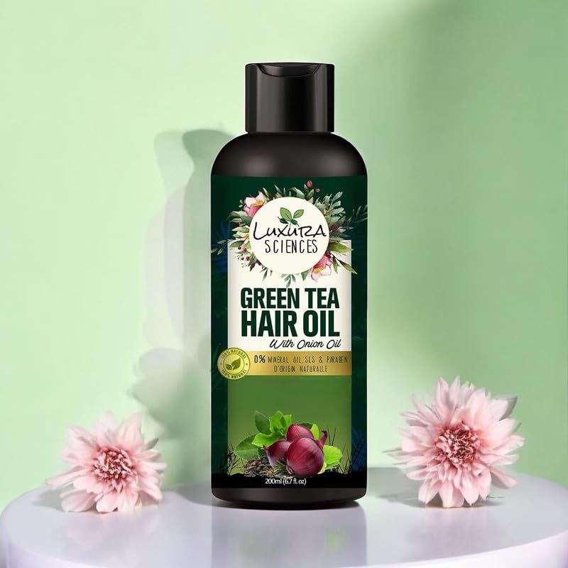 Luxura Sciences Green Tea Oil for Hair Growth Controls Dandruff Hair Loss Root Strengthening Oil Makes Hair Soft, Shiny Thick 6.76 Fl Oz200 ml