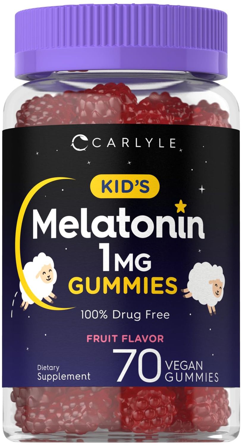 Carlyle Kids Melatonin Gummies 1 mg 70 Count Fruit Flavor Gummy Vegan, Non-GMO, Gluten Free