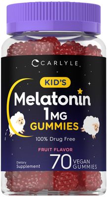 Carlyle Kids Melatonin Gummies 1 mg 70 Count Fruit Flavor Gummy Vegan, Non-GMO, Gluten Free