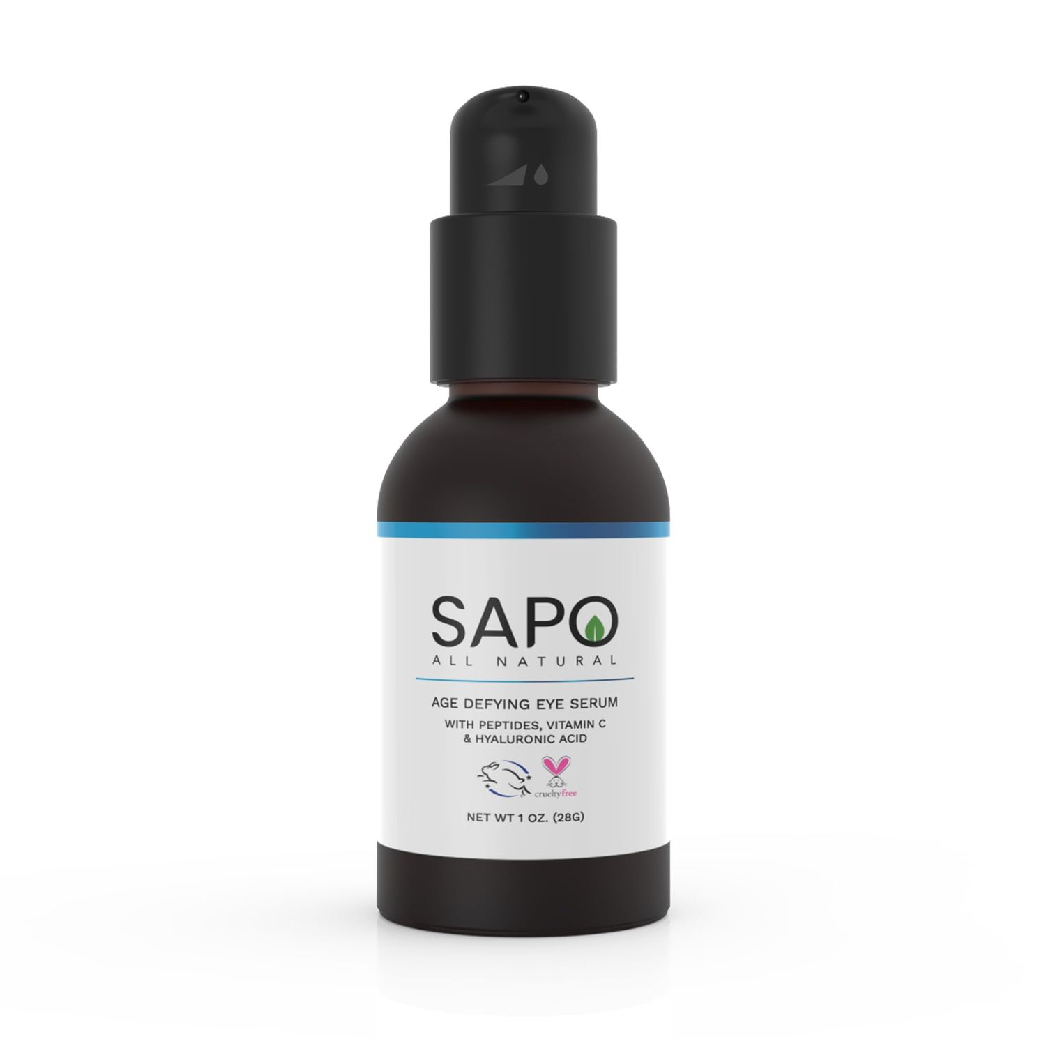 Sapo All Natural Eye Serum with Peptides Hyaluronic Acid - Reduce Dark Circles, Puffiness Bags Under Tired Eyes - Hydrating Anti-Aging, 1 Fl Oz
