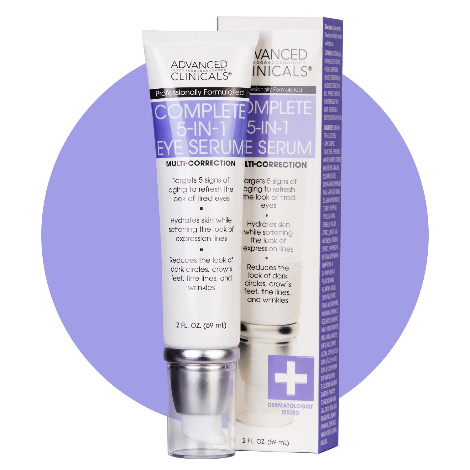 Advanced Clinicals 5-in-1 Eye Serum Multi-Benefit Visible Anti Aging Under Eye Serum Face Moisturizer Reduces Appearance Of Dark Circles, Puffy Eyes, Crows Feet, Wrinkles, Fine Lines, 2 Fl Oz