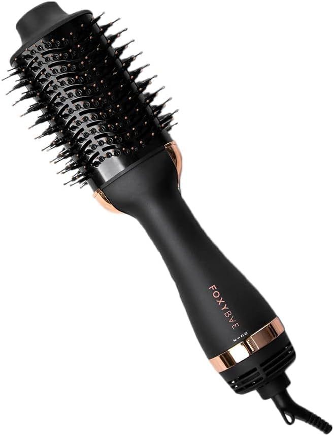 FoxyBae Blowout Dryer Brush 60mm - All-in-One Ceramic Tourmaline - Hair Styler, Curler Volumizer - Hot Air Styling Tool (Black Rose-Gold)