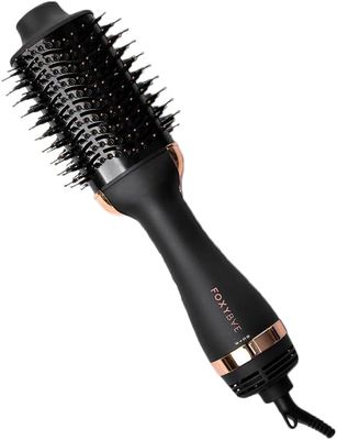 FoxyBae Blowout Dryer Brush 60mm - All-in-One Ceramic Tourmaline - Hair Styler, Curler Volumizer - Hot Air Styling Tool (Black Rose-Gold)