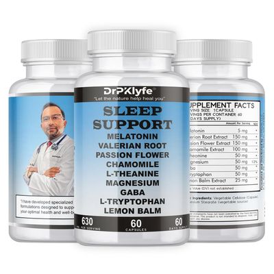DrPKLyfe Sleep Aid: Melatonin Valerian Root Passion Flower Chamomile L-Theanine Magnesium GABA Capsules: 630mg, 60 Days Supply for Men WomenNatural Sleep Aid Solution