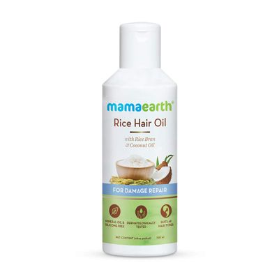 MAMAEARTH Rice Hair Oil with Rice Bran Coconut Oil Strengthens Roots Reduces Breakage Repairs Dry, Damaged Hair Deeply Nourishes Hydrates All Hair Types 5.07 Fl Oz (150ml)
