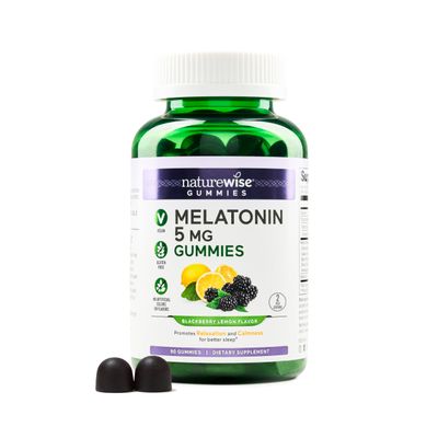 NatureWise Melatonin Gummies 5mg - Non-Habit Forming Sleep Support Supplement with Ashwagandha, Valerian Root - BlackBerry-Lemon Flavor - Vegan, Gluten Free, Non-GMO - 90 Count45-Day Supply