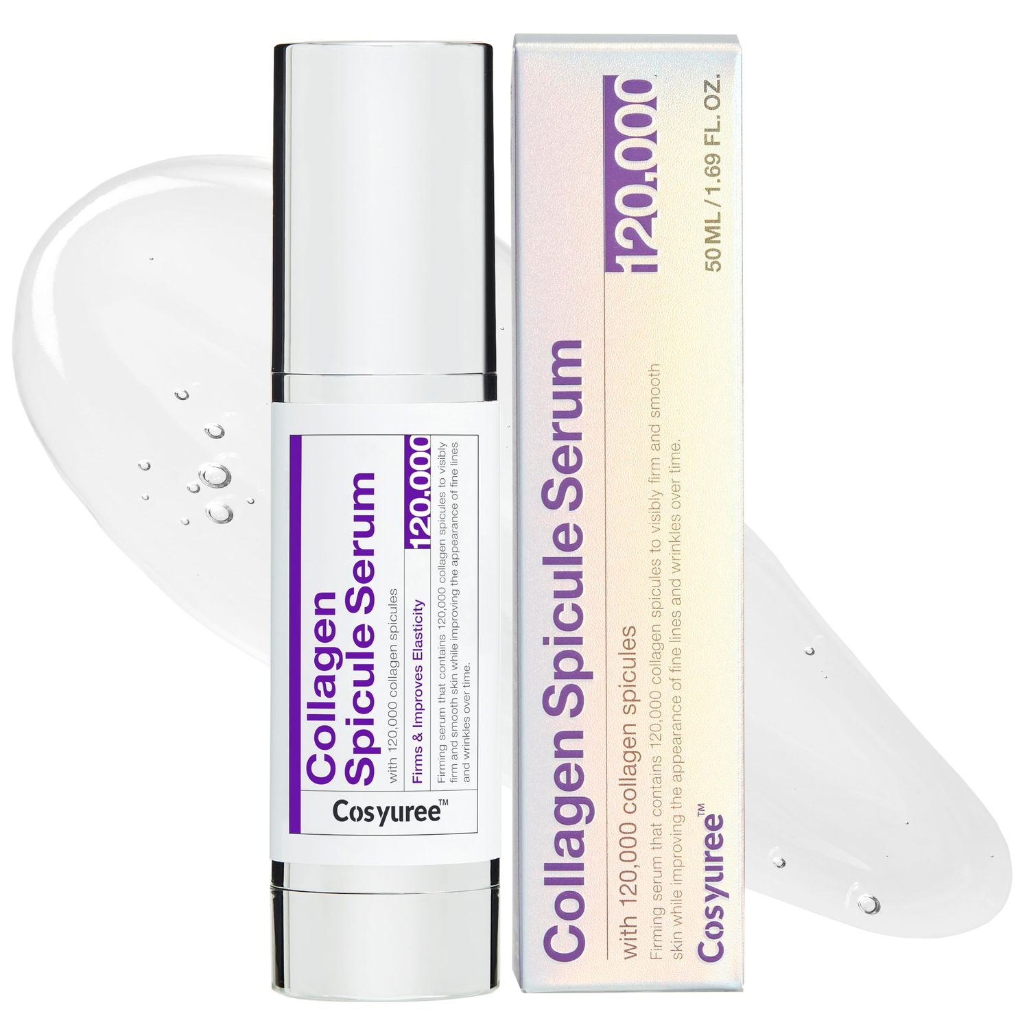 Cosyuree Spicule Collagen Serum 120,000 Micro Spicules for Glass Skin, Wrinkle Treatment Hydration Hyaluronic Acid Anti-Aging Serum (1.69 fl.oz.)