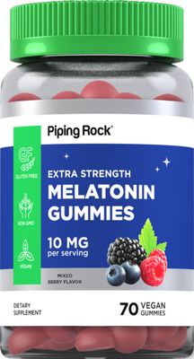 Piping Rock Melatonin Gummies 10mg 70 Gummies Berry Flavor Adult Extra Strength Supplement Vegan, Non-GMO, Gluten Free