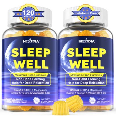 Melatonin Free Sleep Gummies with Magnesium Glycinate, GABA, 5-HTP, L-Theanine, Valerian, Chamomile, Lemon Balm, Vitamin D3 B6 - Hormone Drug- Free, Non-Habit Forming,2 Pack
