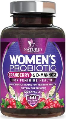 Probiotics for Women 60 Billion CFU - 16 Strains, Prebiotics Cranberry, PH Balance, Digestive Health, Vaginal Immune Support, Womens Probiotic for Gut Health, Shelf Stable - 120 Capsules