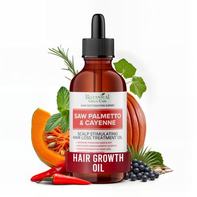 Saw Palmetto Cayenne Hair Loss Scalp Treatment, Natural Hair loss Treatment Serum, Hair Growth Oil