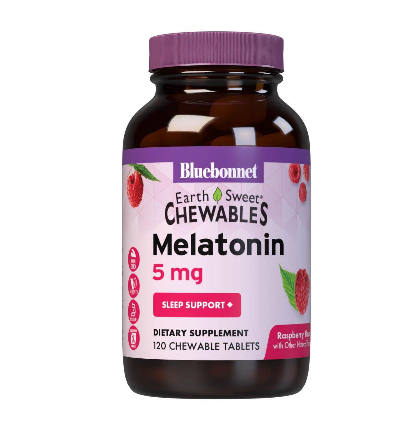 Bluebonnet Nutrition EarthSweet Melatonin 5 mg Fast-Acting Quick Dissolve Nighttime Relaxation Restful Sleep Support - Sleep Aid - Gluten-Free, Vegan - Raspberry Flavor - 120 Chewable Tablets