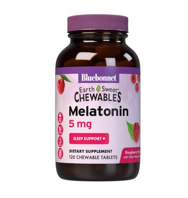 Bluebonnet Nutrition EarthSweet Melatonin 5 mg Fast-Acting Quick Dissolve Nighttime Relaxation Restful Sleep Support - Sleep Aid - Gluten-Free, Vegan - Raspberry Flavor - 120 Chewable Tablets
