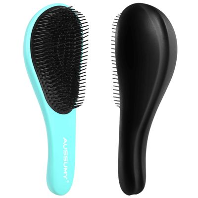 Glide Thru Detangling Hair Brush - Aussumy 2 Pack Tangle-Free Hairbrushes for Wet or Dry Hair - Gentle Detangler for Curly Straight Thick Thin Natural Hair - For Adults Teens Kids - Travel-Friendly