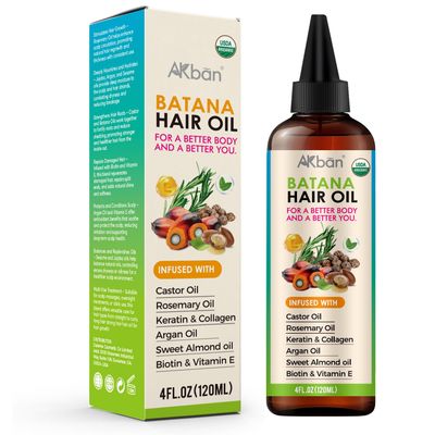 AKBAN 100 Pure Batana Oil for Hair Growth with Castor, Rosemary, Pumpkin Oil, Infused With Biotin, Keratin Vitamin E, Premium Hair Blend Oil for Hair Growth Strengthening Hair Treatment, 4 FL OZ