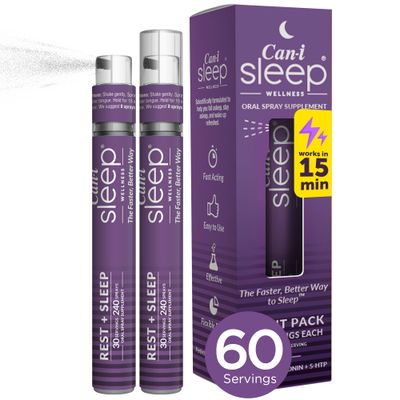 Can I Sleep Fast-Acting Vitamin Spray, Natural Sleep Support Advanced Formulation, Melatonin, 5-HTP, and GABA. Sublingual Dream Water Sleep Spray (2 Pack - 60 Servings) by Can-i Wellness