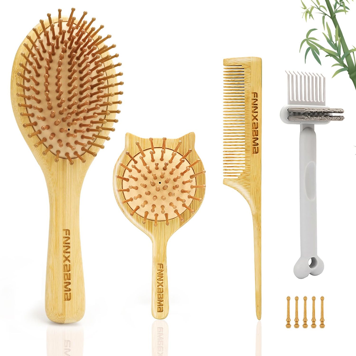 Bamboo Brush For Hair Growth,Natural Bamboo Bristles Detangling Wooden Paddle Hairbrush for Massaging Scalp, for Women Men and Kids