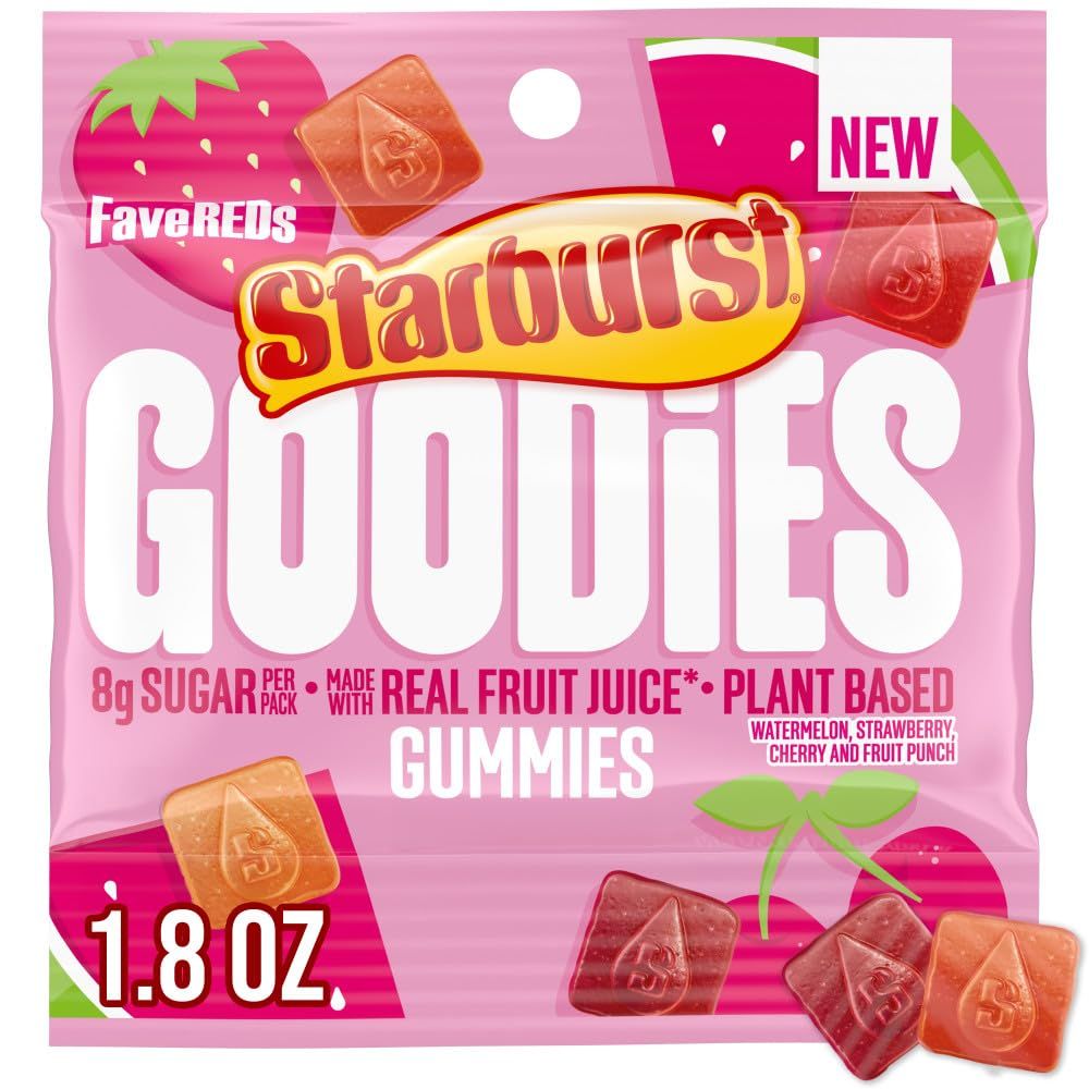 STARBURST GOODIES FaveREDS Plant-Based Fruit Gummy Candy, 1.8 Oz Bag