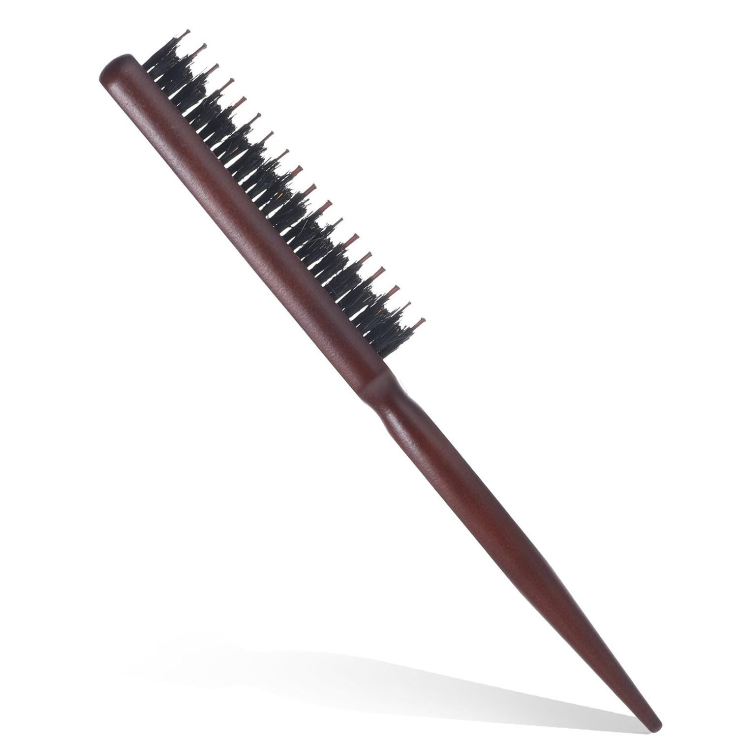 JIYIN Teasing Brush for Fine Hair, Boar Bristle Teasing Brush Hair Teasing Comb with Rat Tail Handle Wood Handle Slick Back Comb Nylon Bristle Styling Brush for Women Rat Tail Handle Comb(1PCS)