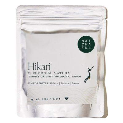 Matchaful - Hikari Single Origin Ceremonial Matcha - Matcha Green Tea Powder from the Hills of Shizuoka, Japan - Smooth and Creamy with Notes of Walnut, Lemon, Butter - 100g Bag