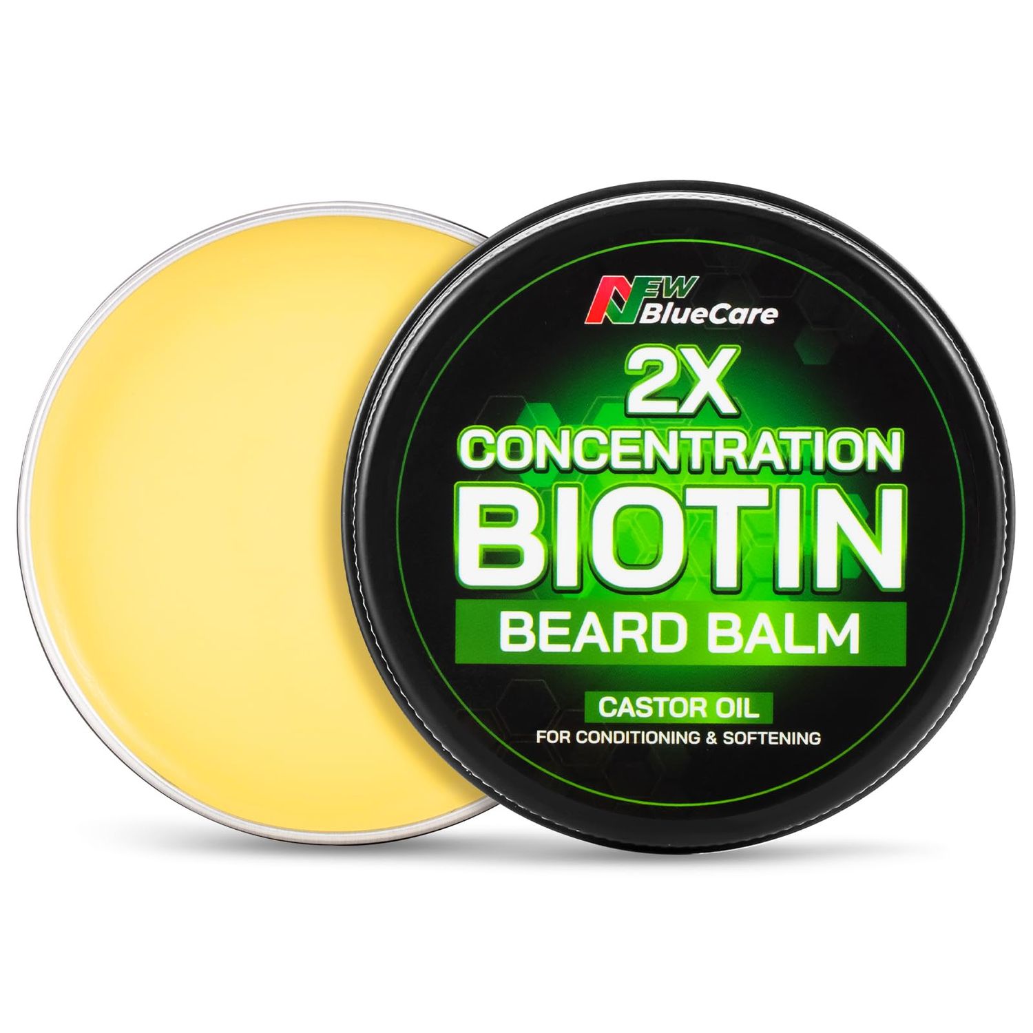 Beard Balm-2X Concentration Biotin -Styles, Growth, Strengthens Softens Beards and Mustaches - Natural Beard Conditioner Wax with Organic Shea Butter, Argan Jojoba Oils