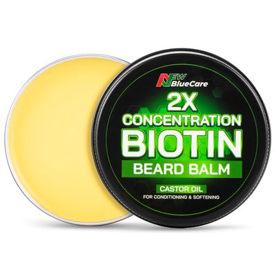 Beard Balm-2X Concentration Biotin -Styles, Growth, Strengthens Softens Beards and Mustaches - Natural Beard Conditioner Wax with Organic Shea Butter, Argan Jojoba Oils