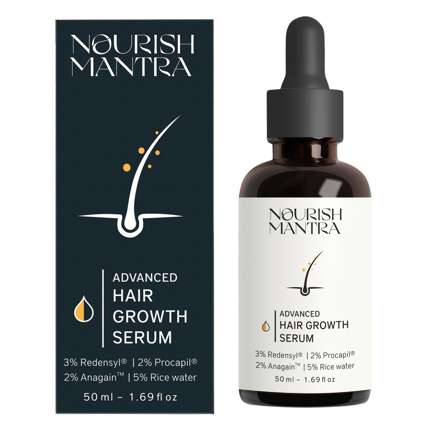 Nourish Mantra - Advanced Hair Growth Serum For Women Men Made With Redensyl, Anagain, Procapil Rice Water Prevents Hair Fall Thinning Promotes Hair Regrowth For All Hair Types 50 ml