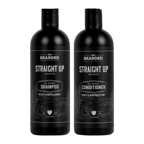 Live Bearded All-Natural Shampoo and Conditioner for Men - Promotes Hair Growth - Strengthening, Deep Conditioning, Moisturizing Straight Up - Fragrance-Free Unscented