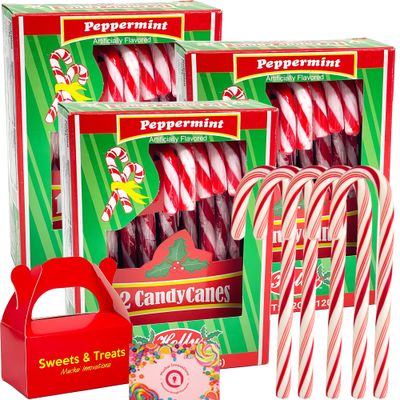 Candy Cane Peppermint Flavored Red White Stripes Individually Wrapped Creative Idea Booklet Muchai Treat Box Included (3 Boxes (12ct) 36 Total Candy Canes)