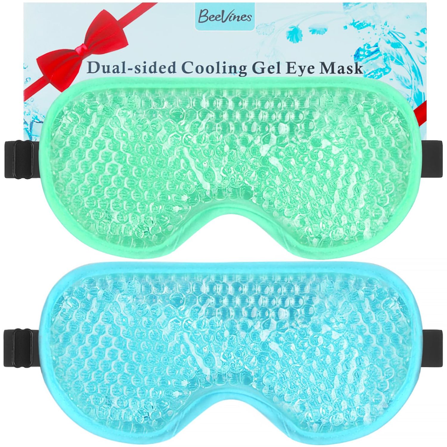 BeeVines Gel Eye Mask, 2 Pack Cooling Ice Masks for Puffy Eyes for Men Women, Cold Warm Compress for Post Surgery, Puffiness, Allergies, Sinuses Migraines Treatment(Blue Green)