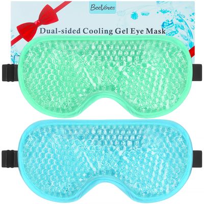 BeeVines Gel Eye Mask, 2 Pack Cooling Ice Masks for Puffy Eyes for Men Women, Cold Warm Compress for Post Surgery, Puffiness, Allergies, Sinuses Migraines Treatment(Blue Green)