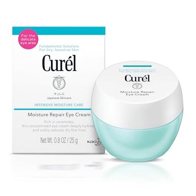 Curel Japanese Skin Care Moisturizer Repair Eye Cream, Under Eye Cream for Dry, Sensitive Skin, Fragrance Free pH Balanced, 0.8 Oz