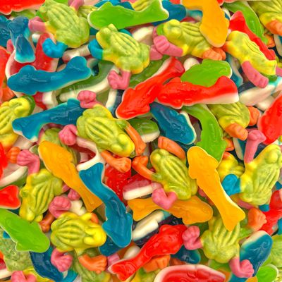 Gummy Sharks and Rainforest Frogs Candy Mix 2 Pound Bulk Bag Ocean and Jungle Critters Assorted Fruit Flavors Gummy Mix Party Favors, Goody Bags, Kids&#39; Birthday Celebrations