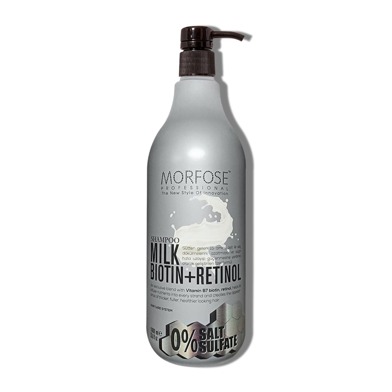Morfose Milk Biotin Shampoo - Sulfate-Free Formula, Intensive Milk Therapy with 15 Amino Acid Complex, Biotin and Retinol Enriched for Hair Growth, Strengthening Arginine, 33.81 Fl. Oz