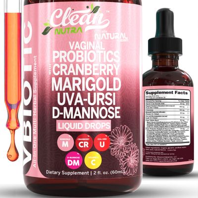 Clean Nutraceuticals VBiotic Vaginal Probiotic for Women Liquid Drops Cranberry Uva Ursi Horsetail D-Mannose Prebiotics Marigold Black Cohosh Vaginal Health Supplement pH Balance