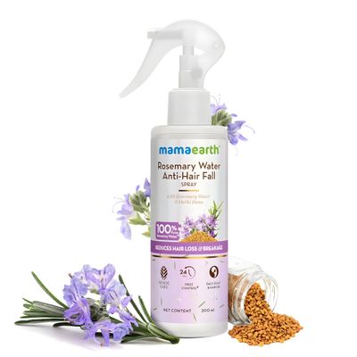 MAMAEARTH Rosemary Water Anti-Hair Fall Spray with Fenugreek Seed Reduces Hair Fall, Strengthens Roots Refreshes Scalp With Biotin Natural Extracts For Men Women 6.76 Fl Oz (200ml)