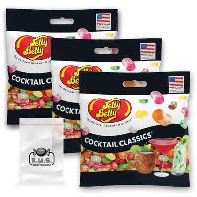 Jelly Belly Cocktail Classics Jelly Beans- Pack of 3-3.5 oz each, Beverage Jelly Beans pack comes with 1 R.U.S. Candy Company pocket size travel bag