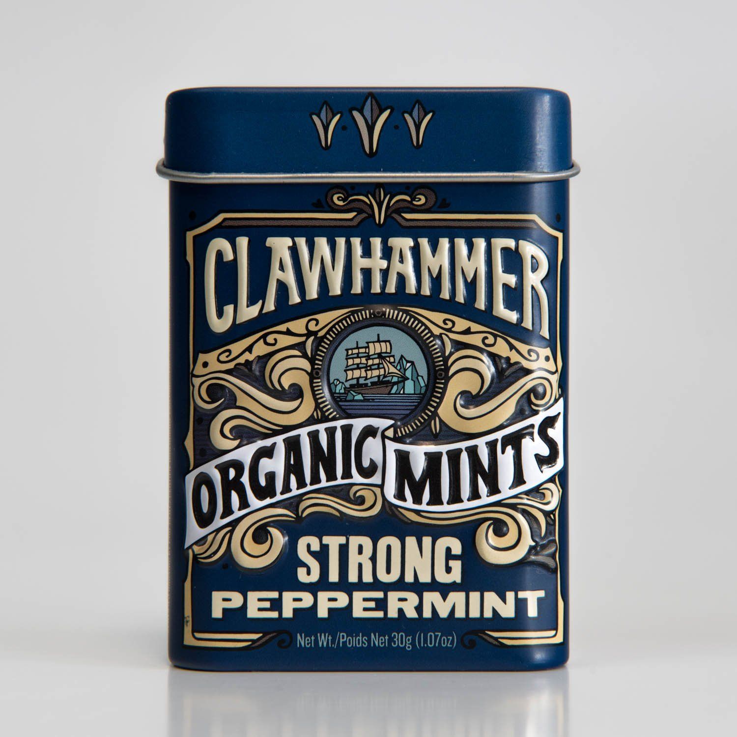 Clawhammer Organic Mints USDA Certified Organic, Gluten Free, Non-GMO, Kosher Strong Peppermint, 30 Count Tin