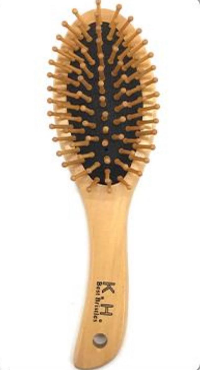 Bamboo Bristle Hair Brush, Scalp Massager Wooden Brush, Wooden Hair Comb with Handle for Women and Men, Wooden Detangler Comb for Hair Growth