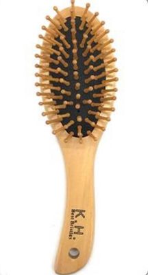 Bamboo Bristle Hair Brush, Scalp Massager Wooden Brush, Wooden Hair Comb with Handle for Women and Men, Wooden Detangler Comb for Hair Growth