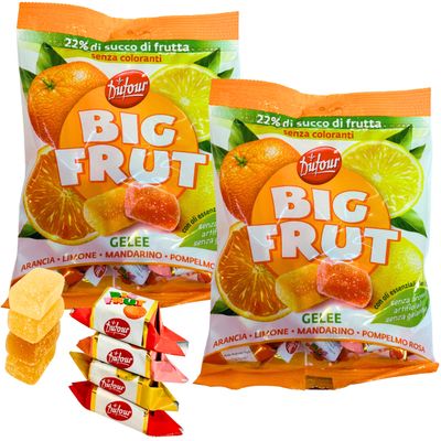 Dufour Big Frut Italian Citrus Jelly Candy from Italy 5.29 oz. (150g)(Pack of 2) Pates de Fruits - Italian Delicacies - Fruit Candy - Soft Fruit Gummies - Sweet Geles - 22 Fruit - Specialty Candy