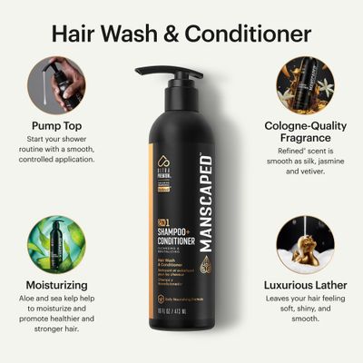 MANSCAPED 2 In 1 Shampoo Conditioner, UltraPremium Formula Infused with Sea Kelp, Coconut Water, Aloe for Nourishing and Hydrating Hair (16 oz), 2 Pack