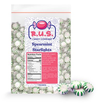 R.U.S. Candy Company Spearmint Starlite Candy - 1 Pound Bag - Refreshing Hard Mint Candy Perfect for Parties and Holiday Celebrations (1 Pound, Spearmint Starlite)