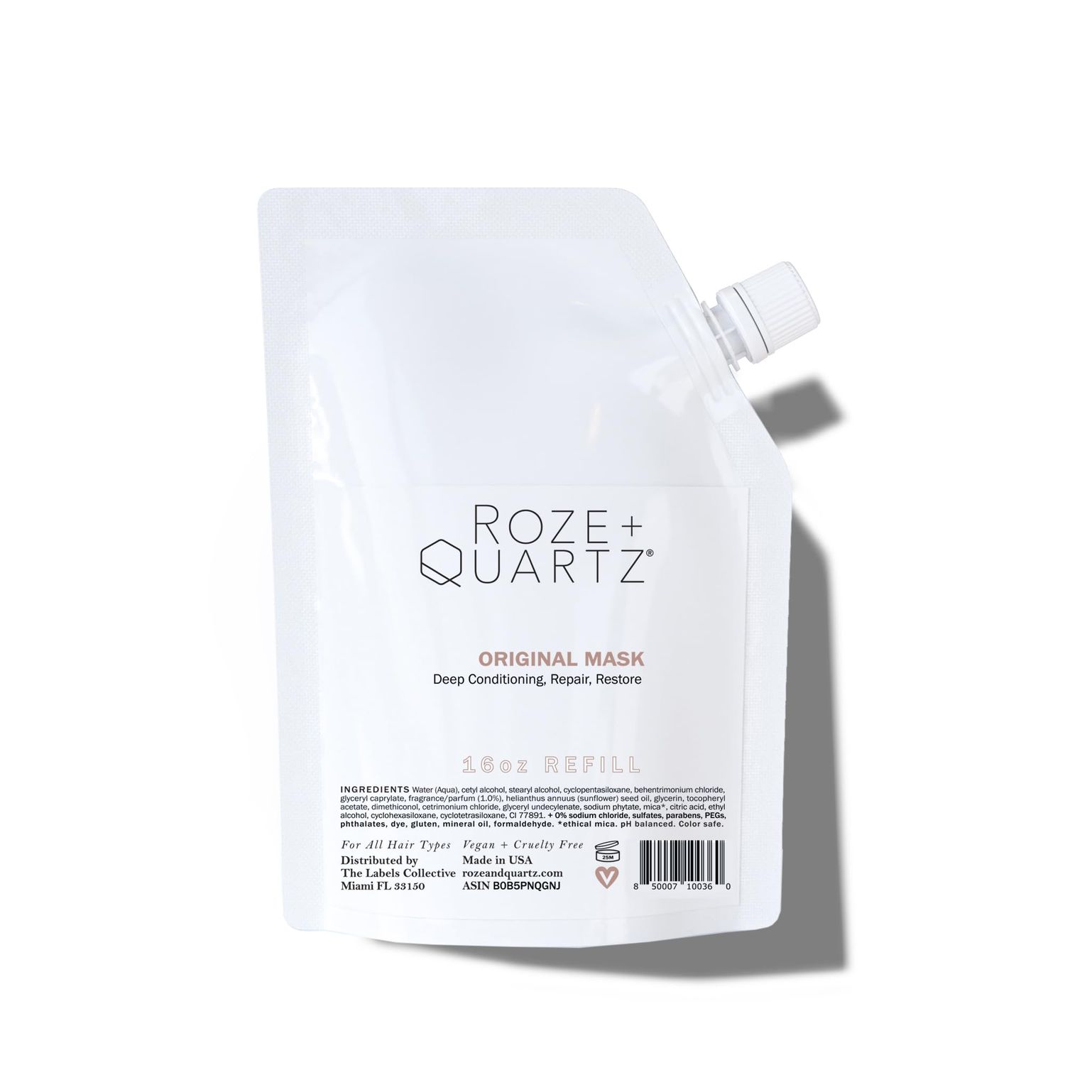 Roze Quartz Original Hair Mask Deep Conditioning Hair Treatment for Dry Damaged Hair (16 Fl Oz REFILL)