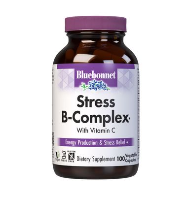 Bluebonnet Nutrition Stress Relief B Complex Vegetable Capsules, Vitamin B6, B12, Biotin, Folate, Vegan, Gluten Soy Milk Free, Kosher, Unflavored, 100 Count