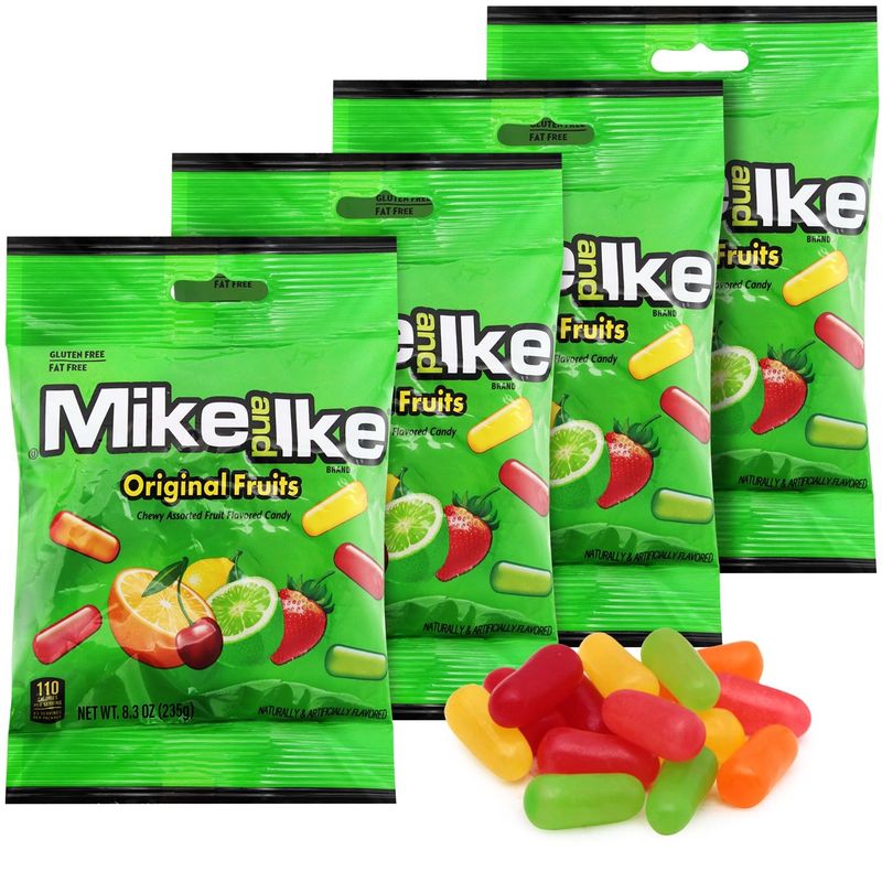 Mike and Ike Original Fruits Candy, 4 Pack of Movie Theater Candy Boxes 8.3 OZ Each, Ideal Mike and Ike Candy for Your Favorite Films, Perfect Theater Box Candy for Sharing with Friends