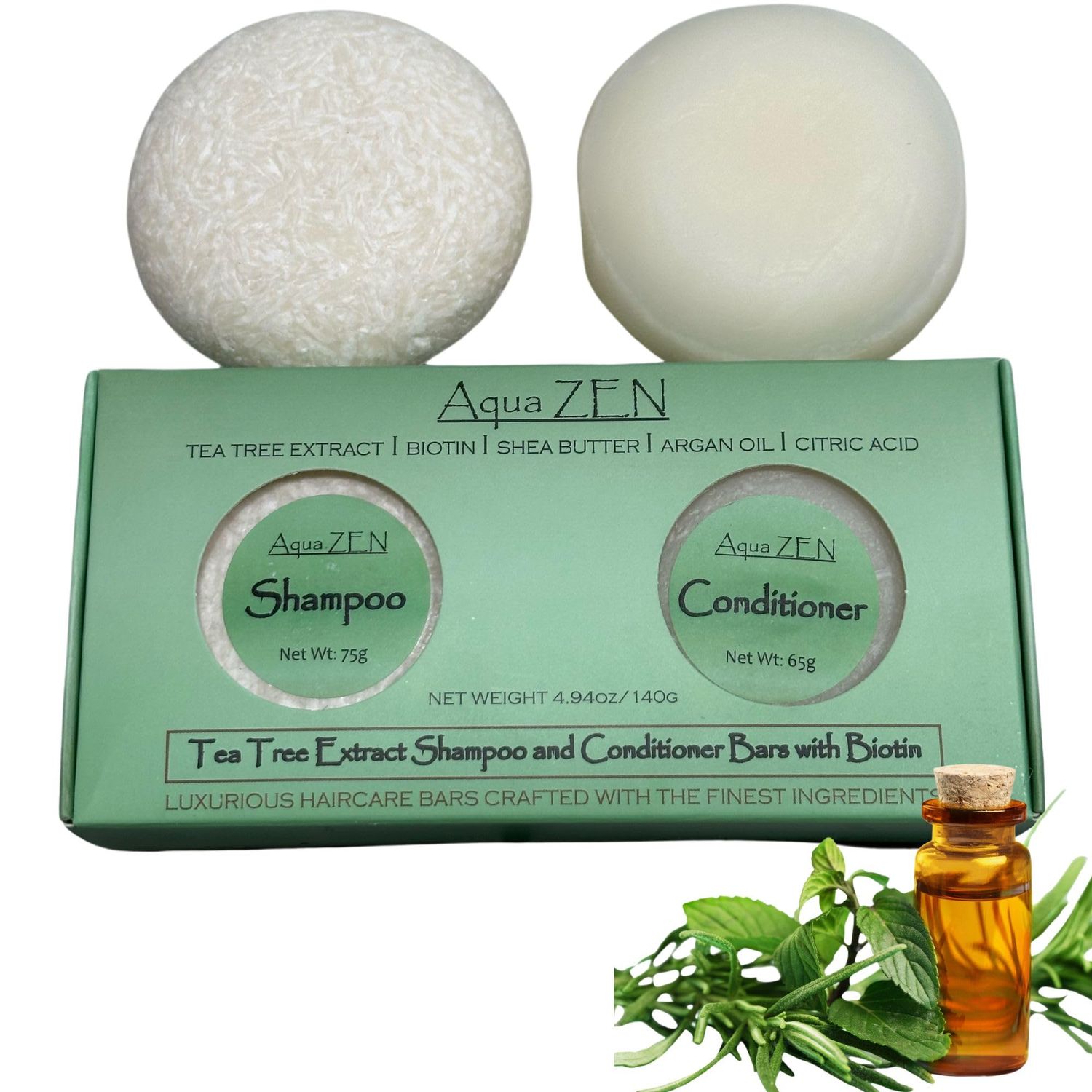 Tea Tree Shampoo Conditioner Bars Set - Infused with Biotin, Argan Oil, Shea Butter, Citric Acid Premium Hair Care for All Hair Types Revitalizing Nourishing Travel Shampoo Conditioner